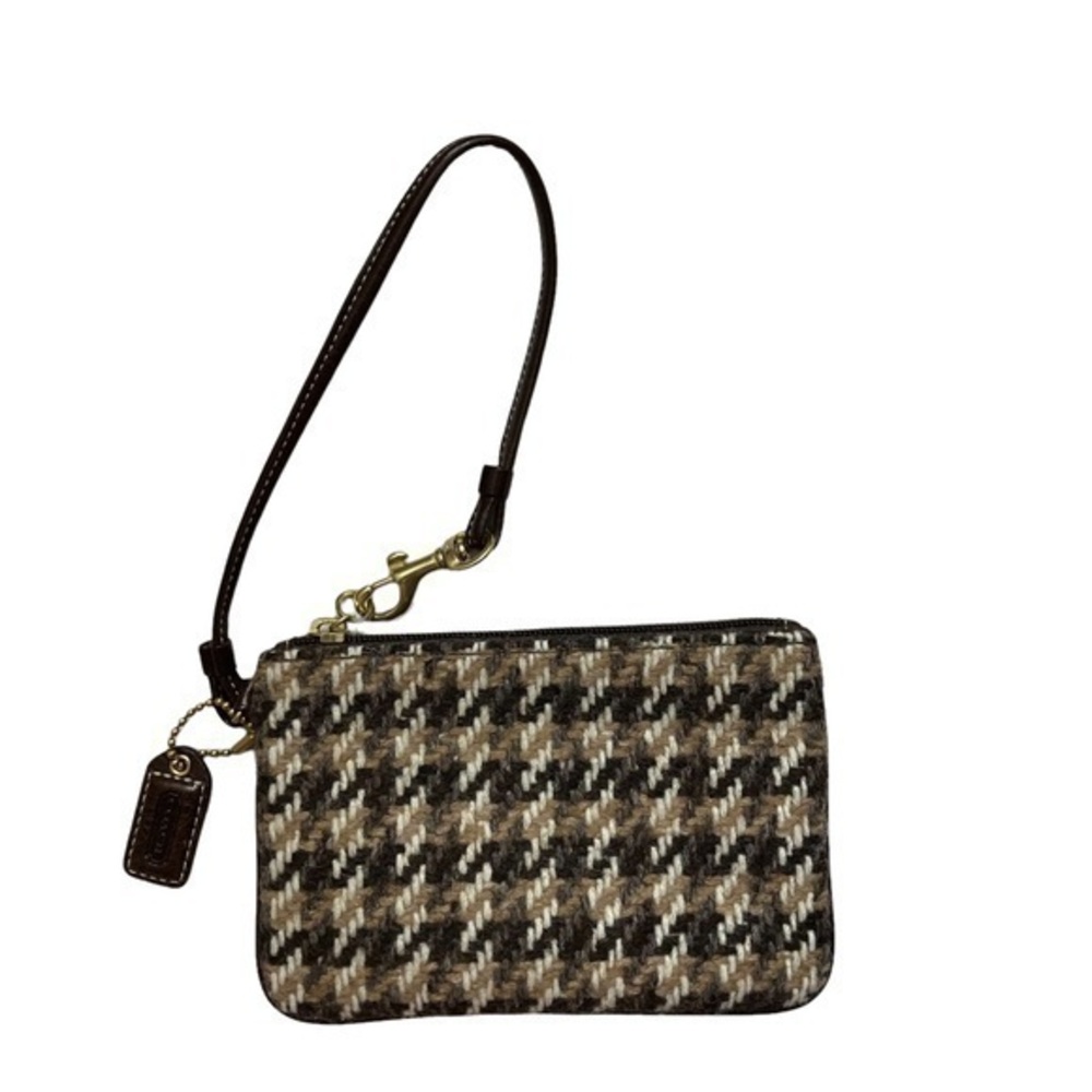 Coach brown herringbone wristlet